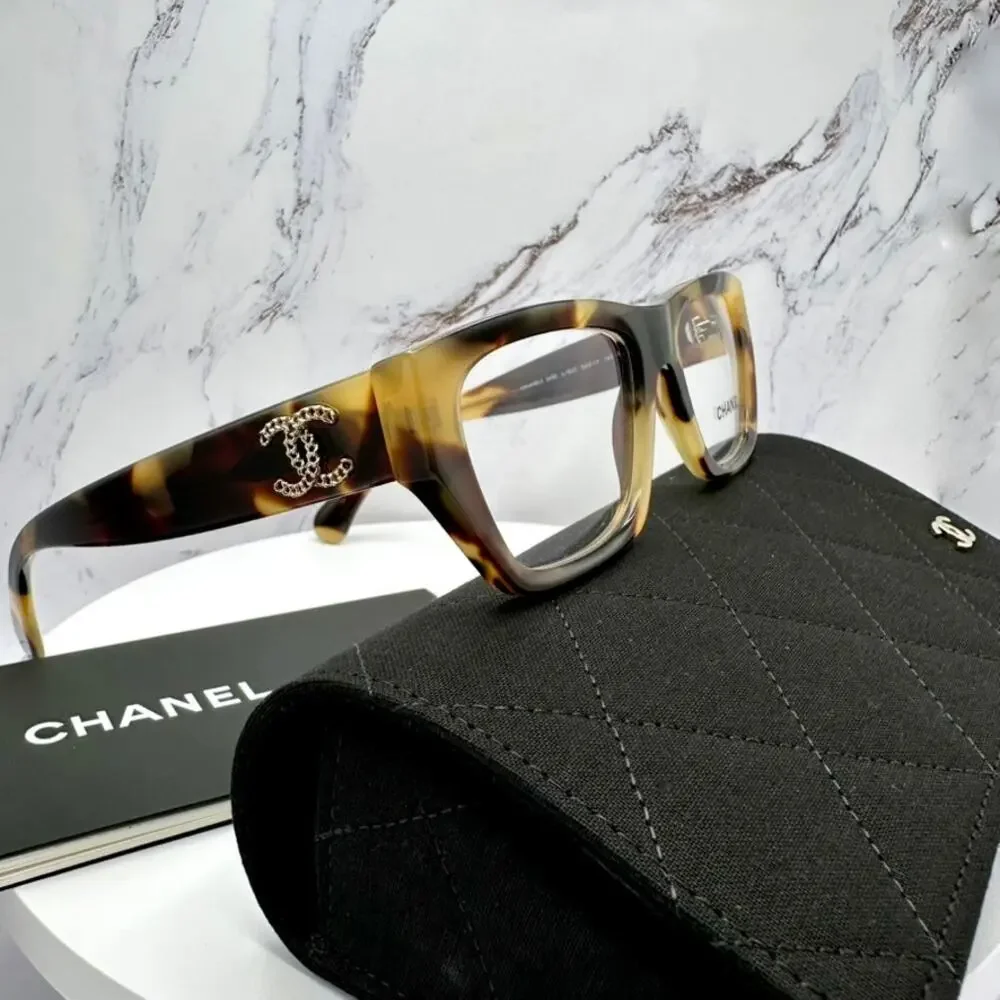 New CHANEL Eyeglasses Brown Gold Chain CC Rectangle 52mm Rx-able - Picture 10 of 16